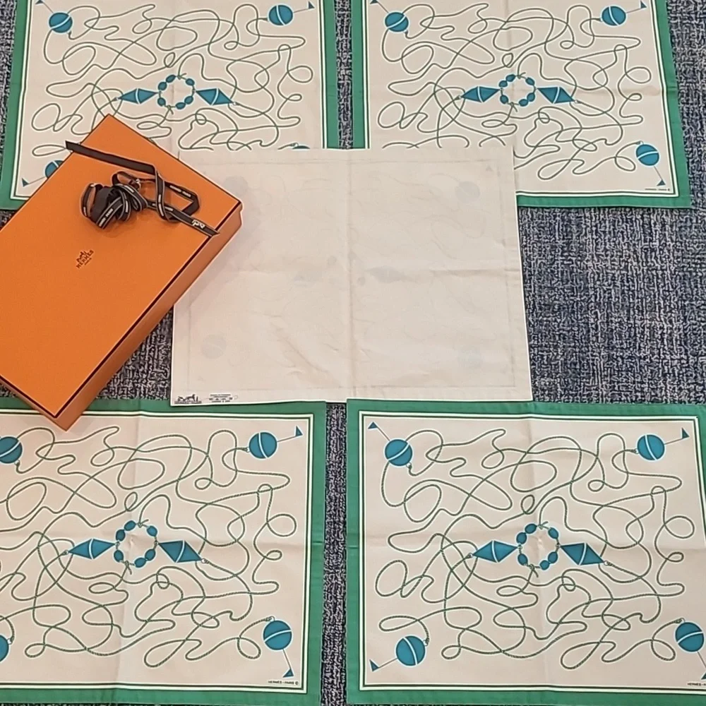 HERMÈS 1990s MARINER STYLE PLACEMATTS W/ORIGINAL BOX- UNUSED SET OF 5